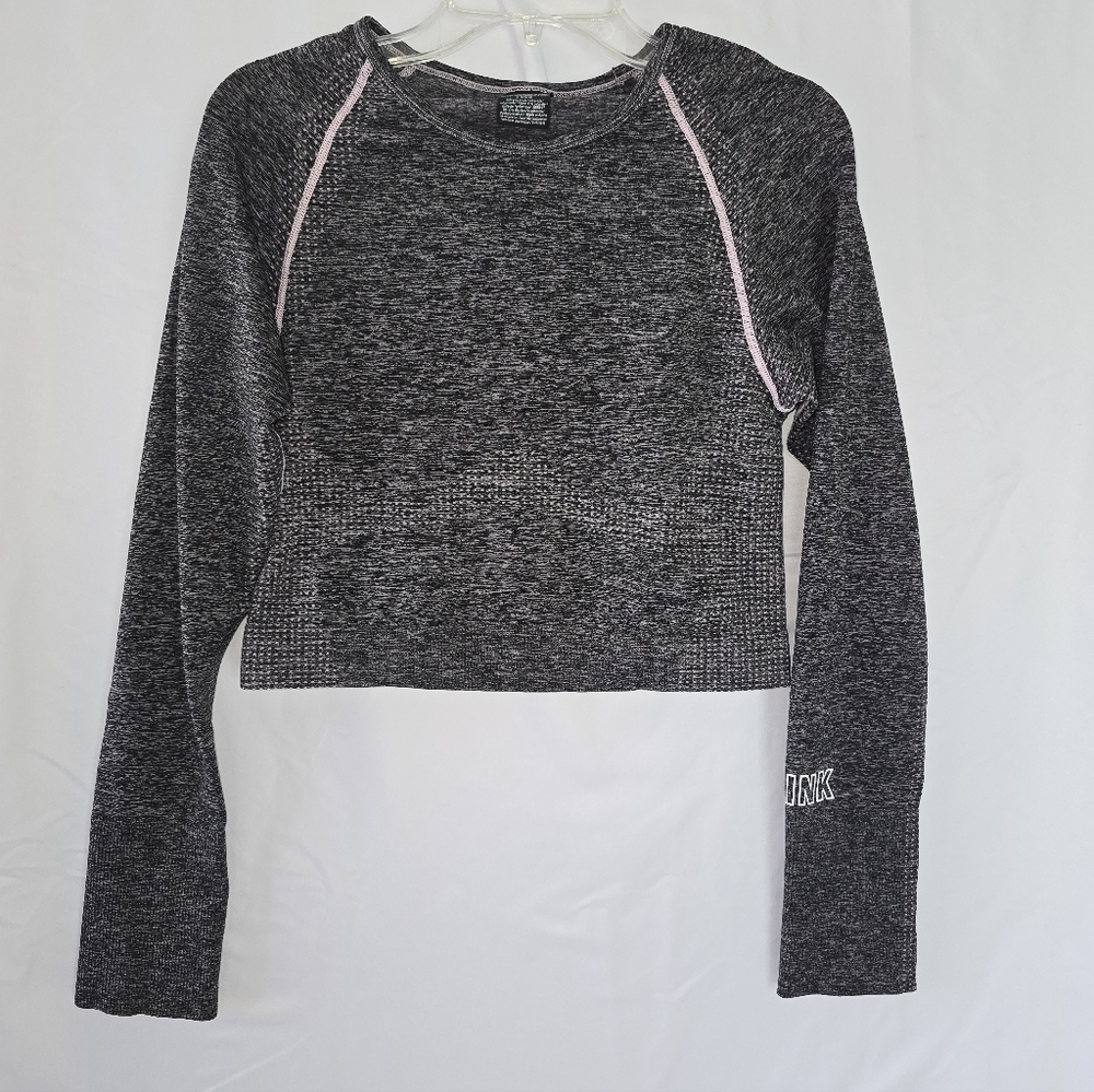 PINK Victoria's Secret Black and Pink Long Sleeve Crop Top